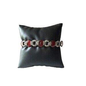 925 Sterling Silver Real Amber & Marcasite Gem Tennis Link Bracelet 7"